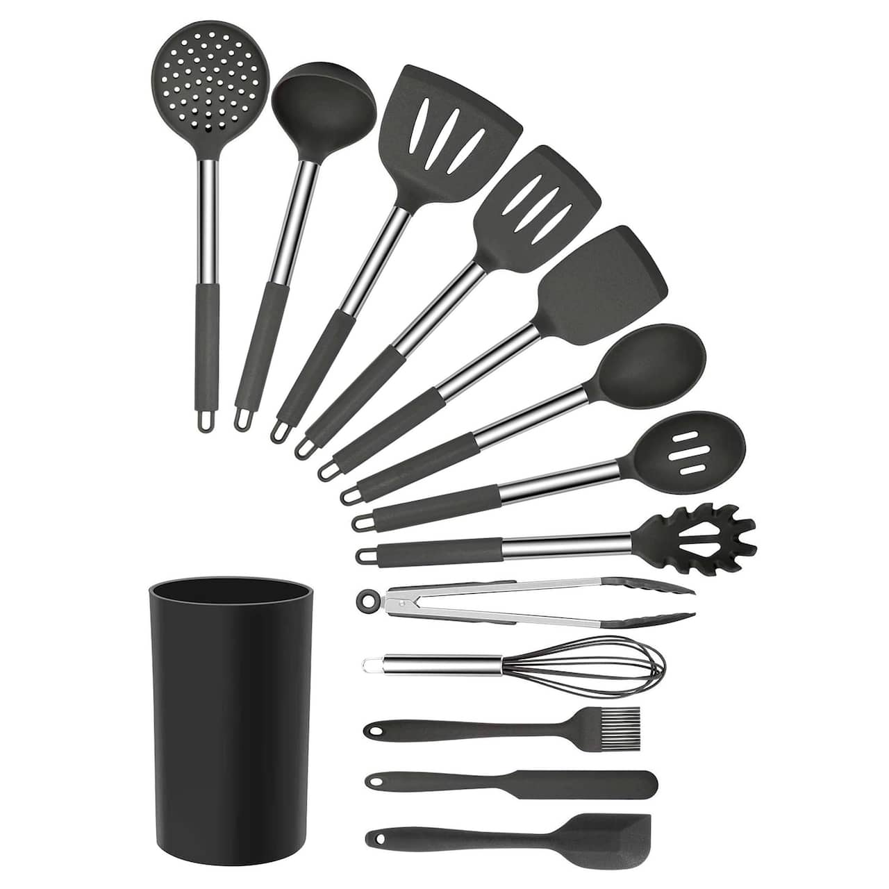 MegaChef Gray Silicone & Stainless Steel Cooking Utensils Set, 14ct.